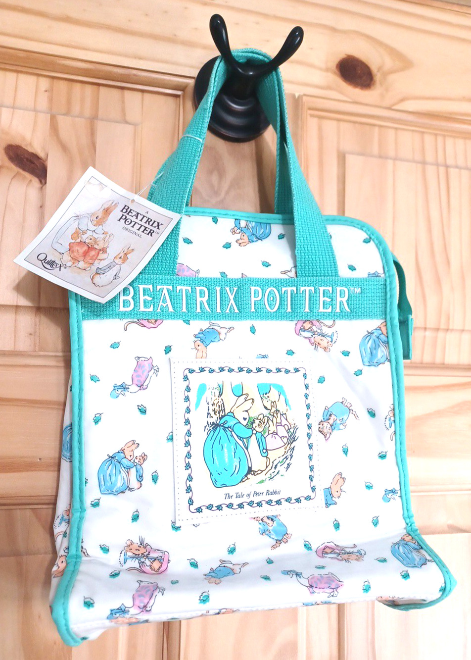 Quiltex Beatrix Potter VTG Peter Rabbit Green Vinyl Baby Bottle Diaper Bag Tote